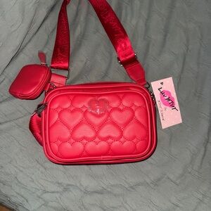 Red Heart-Patterned Crossbody Bag Betsy Johnson